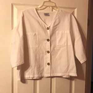 LNX RAGLAN SLEEVE whitebutton down blouse.  50% cotton/50% linen. …
